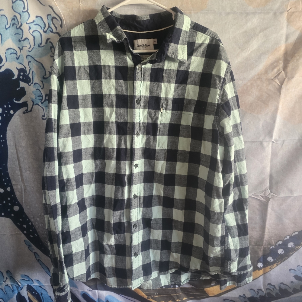 Goodfellow & Co Men's Mint and Navy Plaid Shirt